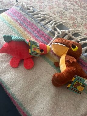 Bark Red & Brown Plush Dino Pair